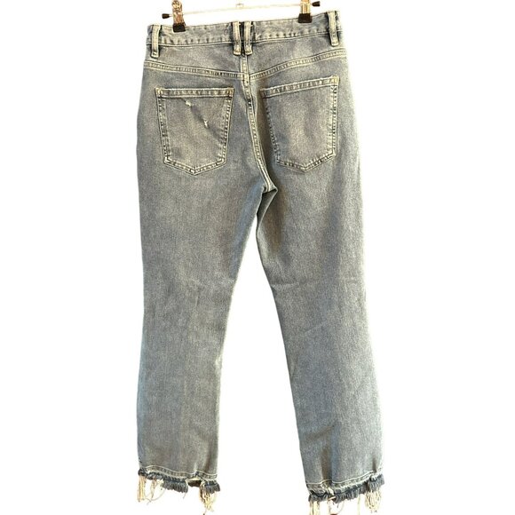 We The Free Distressed Button-Fly Jeans Light Wash Denim Size 28 Frayed Hem - Picture 3 of 5
